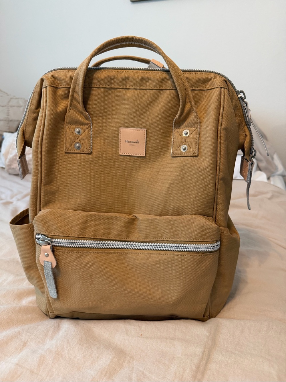 Himawari Travel Work School Widemouth Backpack with UBS Port - Like New - Tan